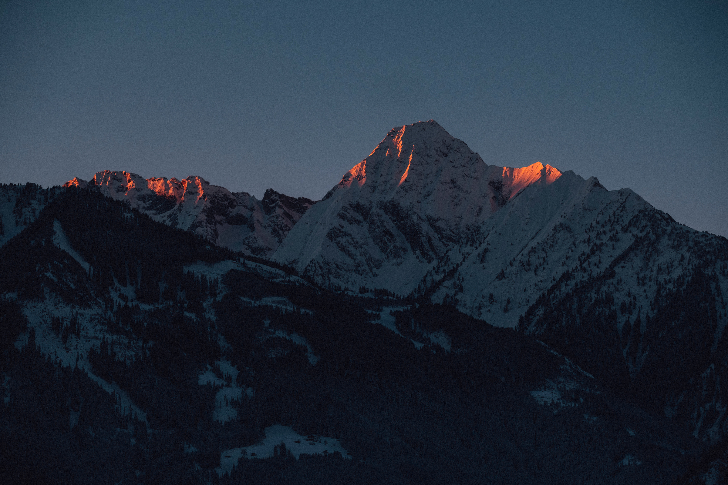 Mountain sunset view during winter